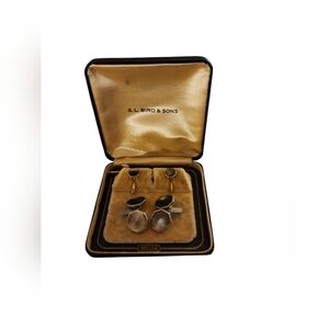 VTG Gold Filled Mother of Pearl Octagon Chain Link Cufflinks and Stud Set In Box